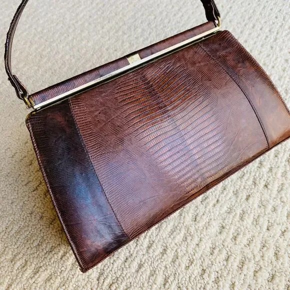 VTG Lizard Snake Alligator Skin Purse Caramel Brown Textured Leather Pocketbook